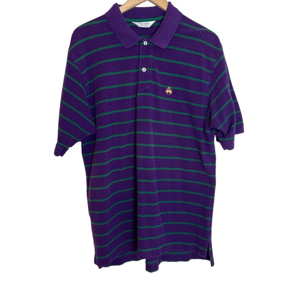 Brooks‎ Brothers Mens Shirt Polo L Purple With Green Strip Logo